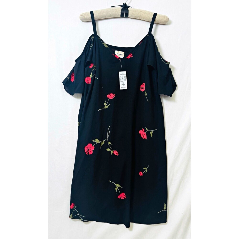 NWT Dressbarn AshleyBeyondGraham  Petite PM BlackFloral ColdShoulderVNeck Dress